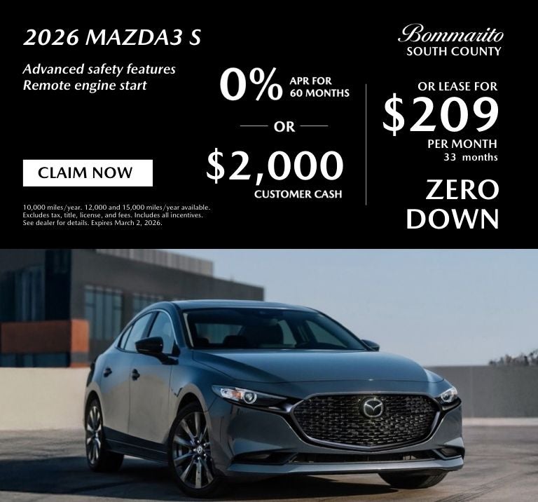 2026 Mazda3S 0%APR Or lease $209