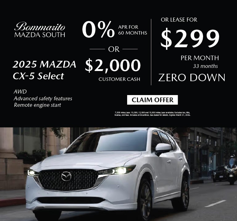 2025 Mazda CX-5 Select Lease $299 OR 0% APR