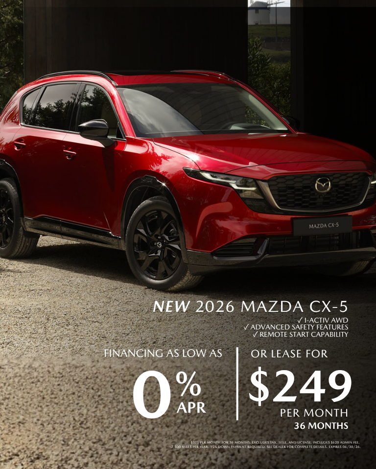 2026 Mazda CX-5 2.9% APR Or Lease $26