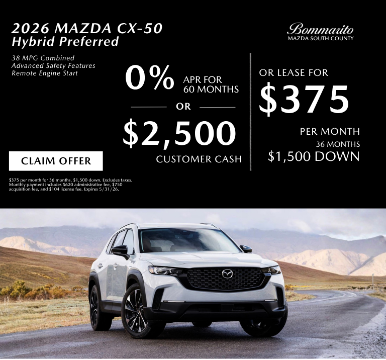 2026 Mazda CX-50 Hybrid Preferred 0% APR or Lease $375