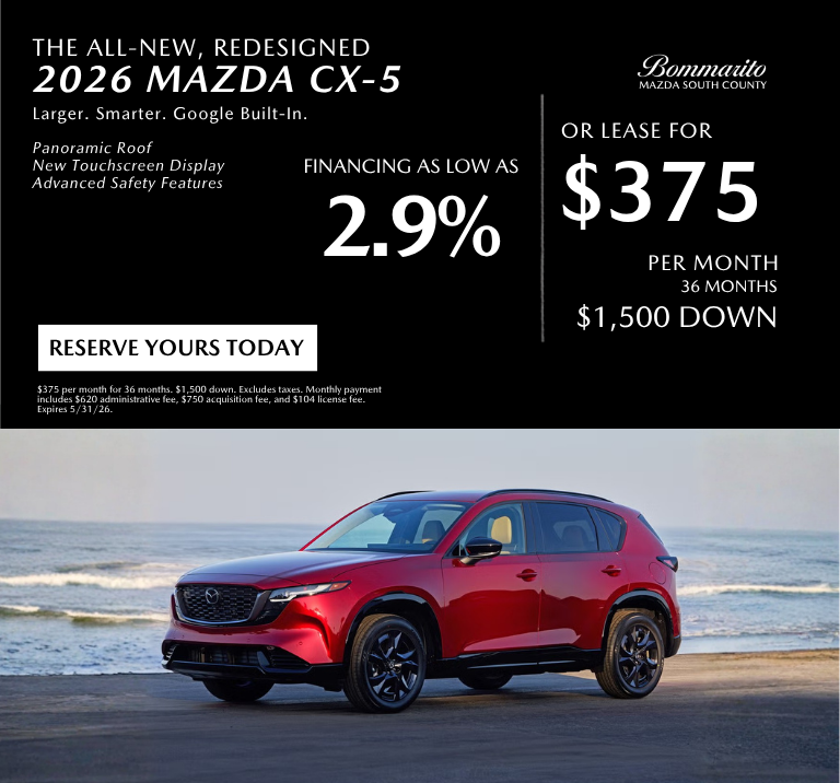 026 Mazda CX-5 2.9% APR or Lease $375